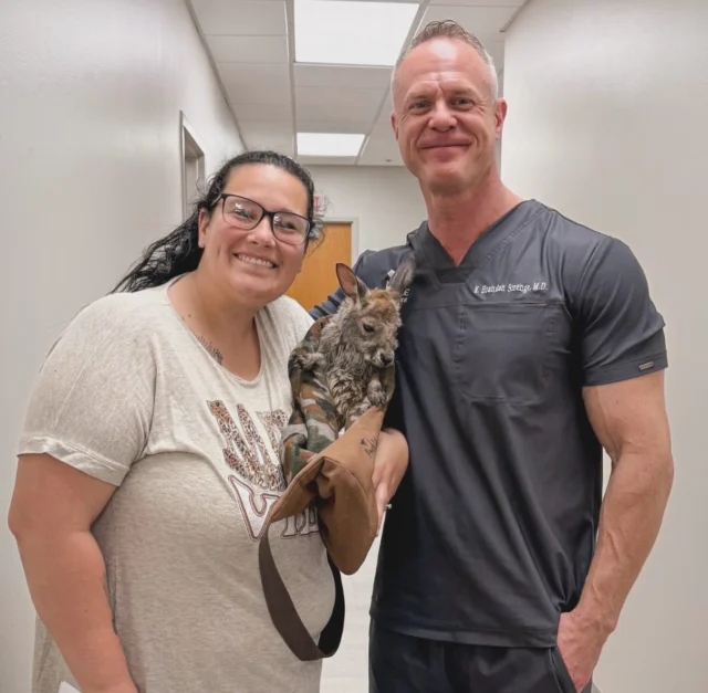 You never know who will visit us at Strenge Spine Center. Meet Roscoe, the Kangaroo! 🦘