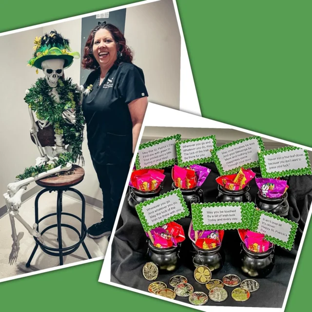 🍀Wishing you a lucky St. Patrick’s Day from Skully, Shannon, and the Strenge Spine Center crew! 🍀